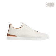 Zegna Triple Stitch Sneakers – White & Brown - View 1