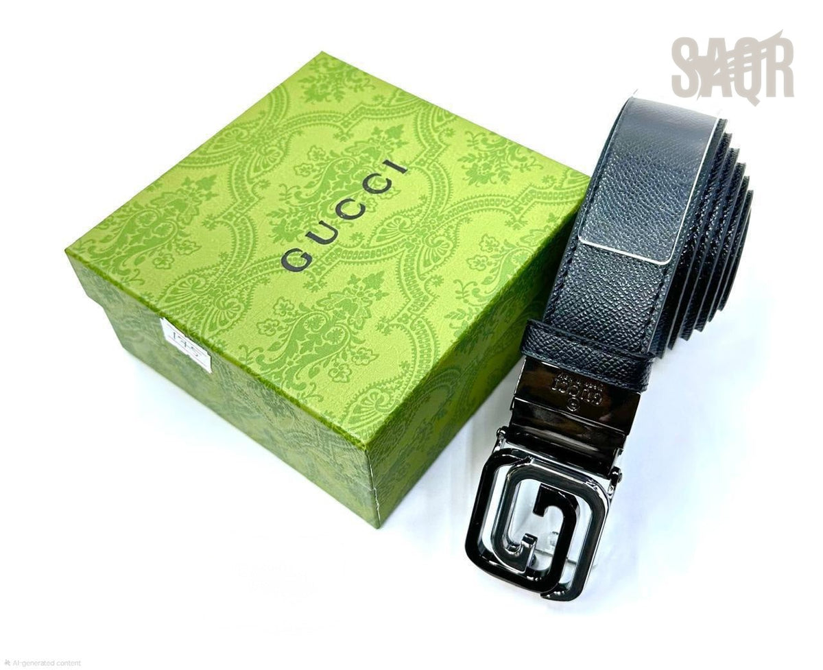 Gucci | Reversible Square Buckle Belt – Black / Silver – Product Image 1