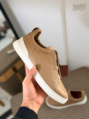 ZEGNA Triple Stitch™ Leather Slip-On Sneakers (Tan / Camel)