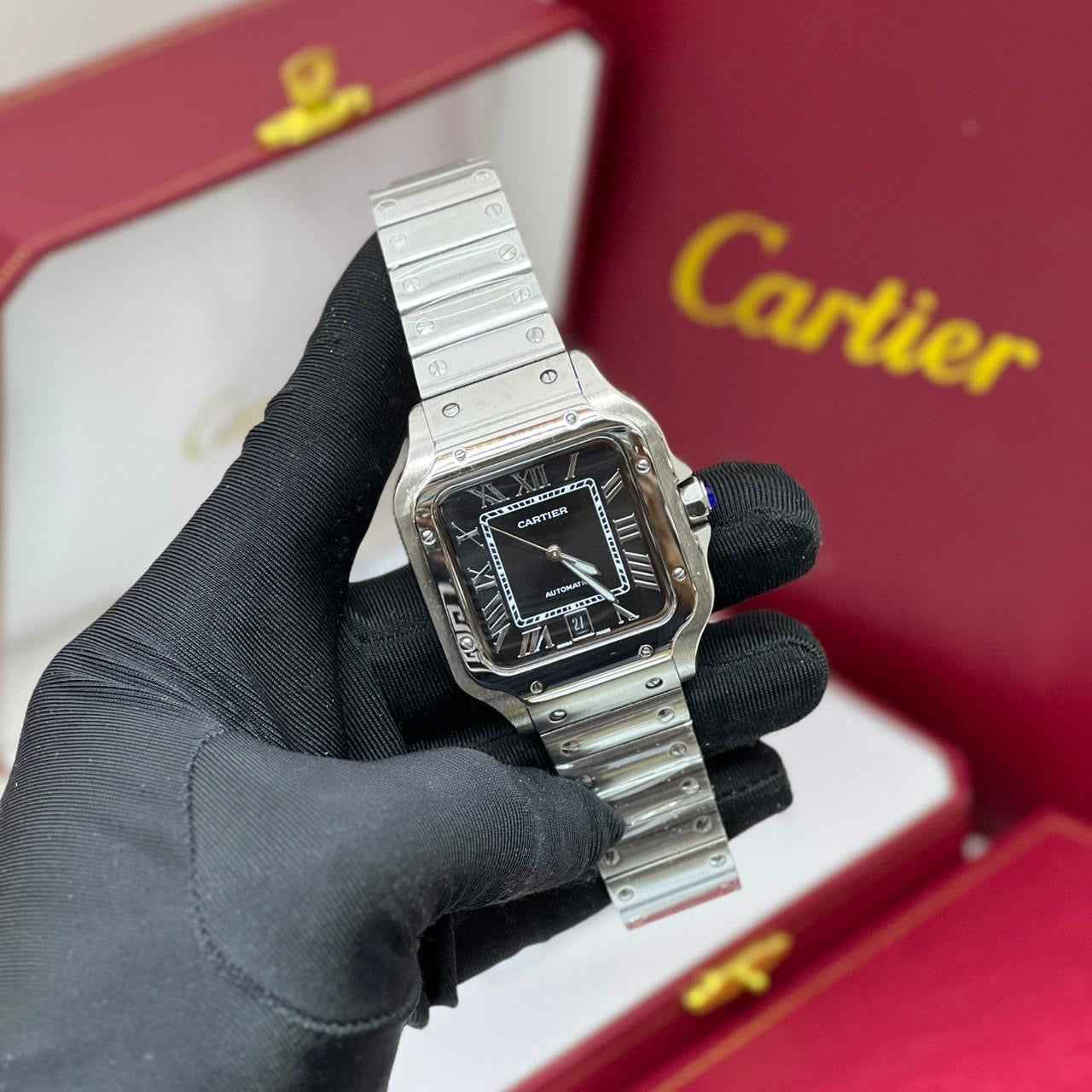 Cartier Watch | Santos de Cartier Stainless Steel With Green Sunburst Dial