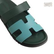 Hermès Chypre Sandals – Bleu Citadin / Vert Bouteille - View 2