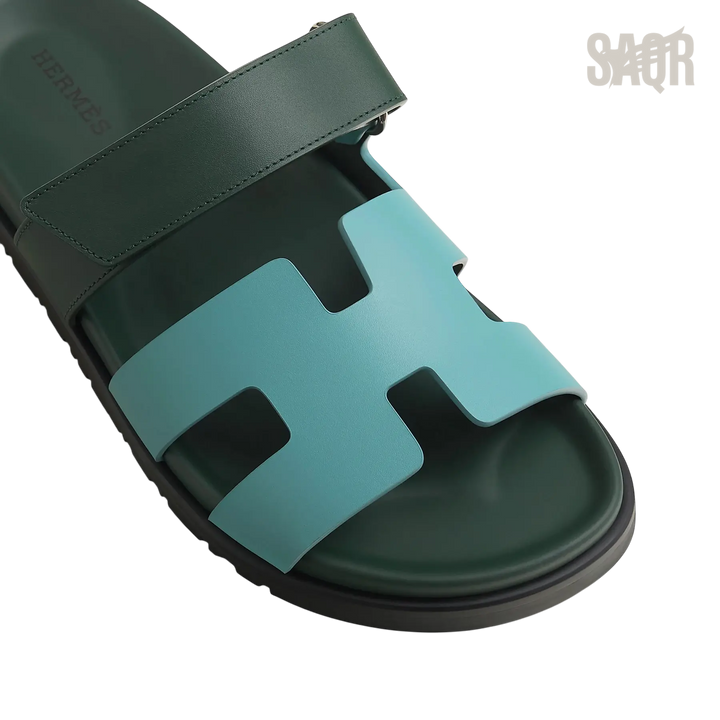 Hermès Chypre Sandals – Bleu Citadin / Vert Bouteille - View 2