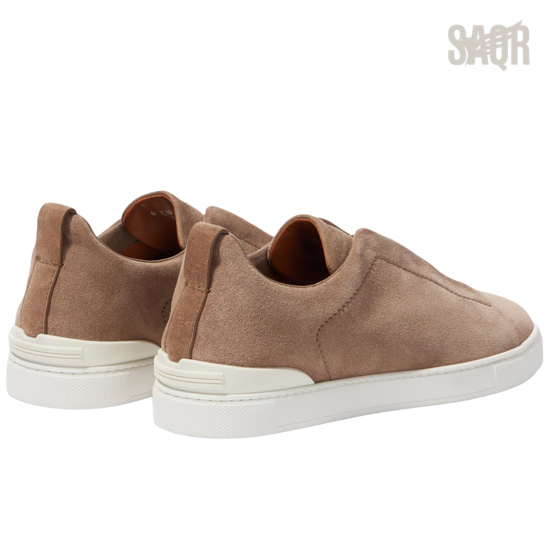 Zegna Triple Stitch Suede Beige Sneakers - View 3