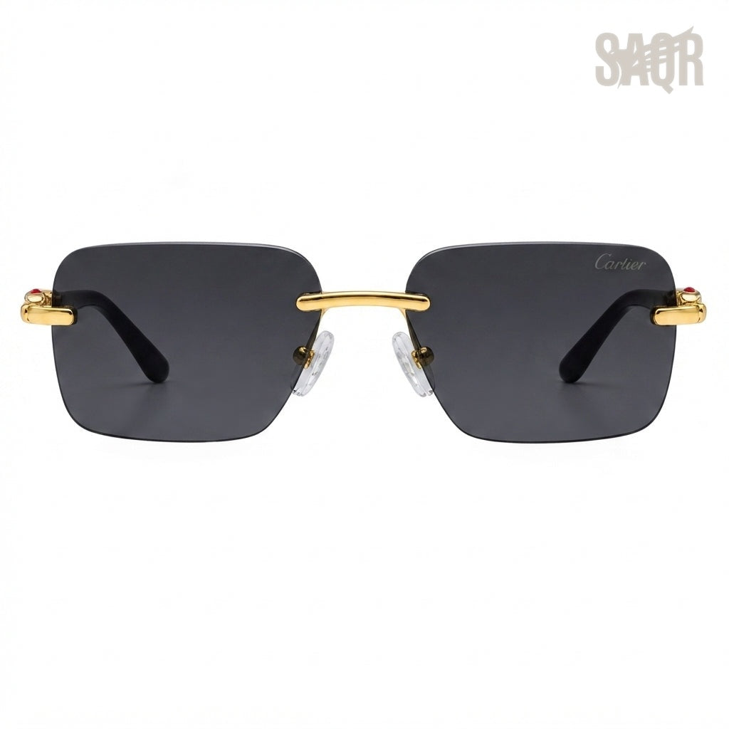 Cartier Sunglasses Rimless Rectangular Dark Lenses - View 1