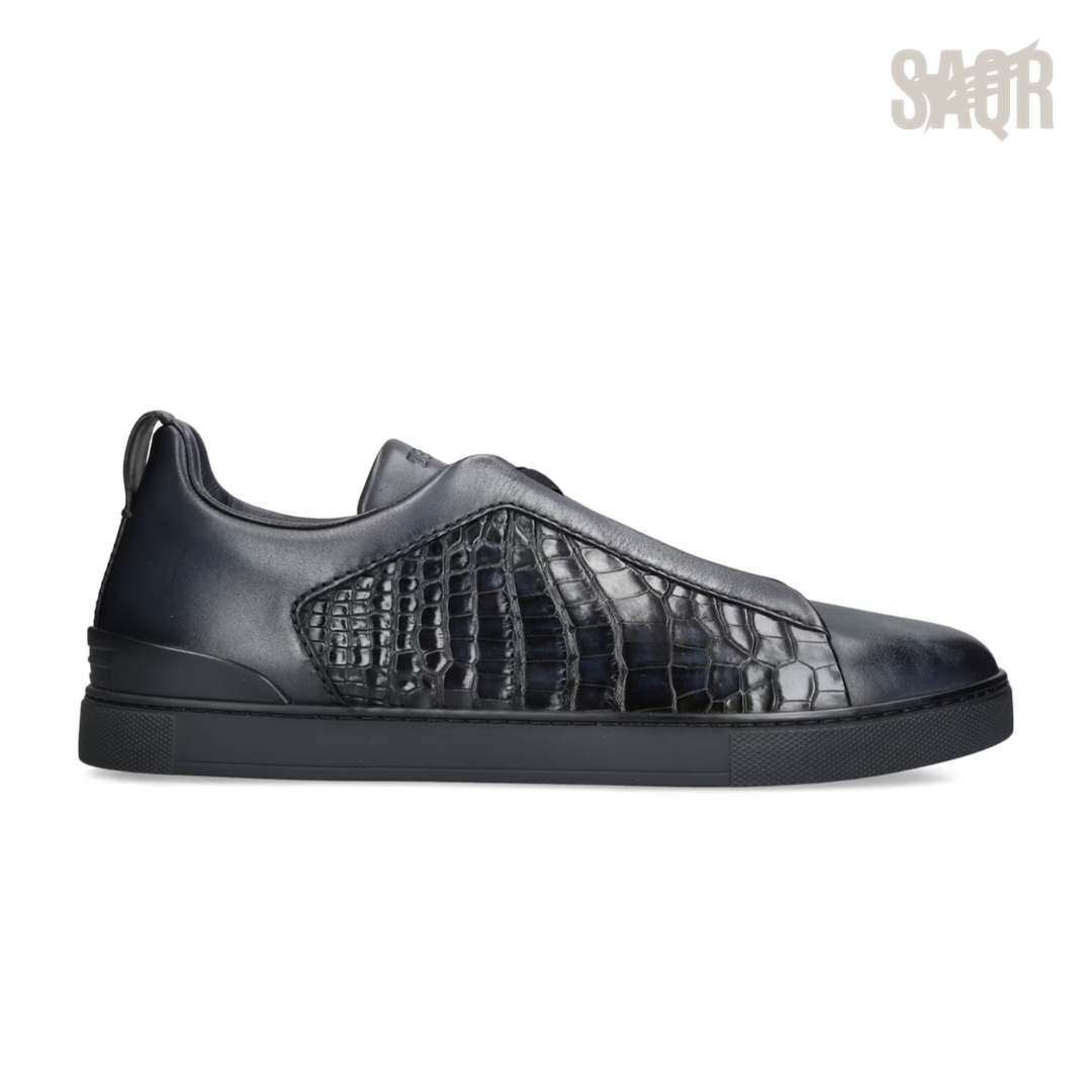 Zegna Triple Stitch Leather Low-Top Sneakers – Black - View 1