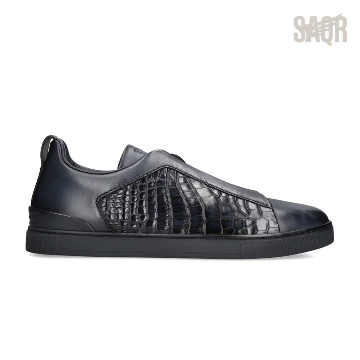 Zegna Triple Stitch Leather Low-Top Sneakers – Black - View 1