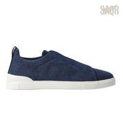 Zegna Triple Stitch Denim Blue Sneakers - View 1
