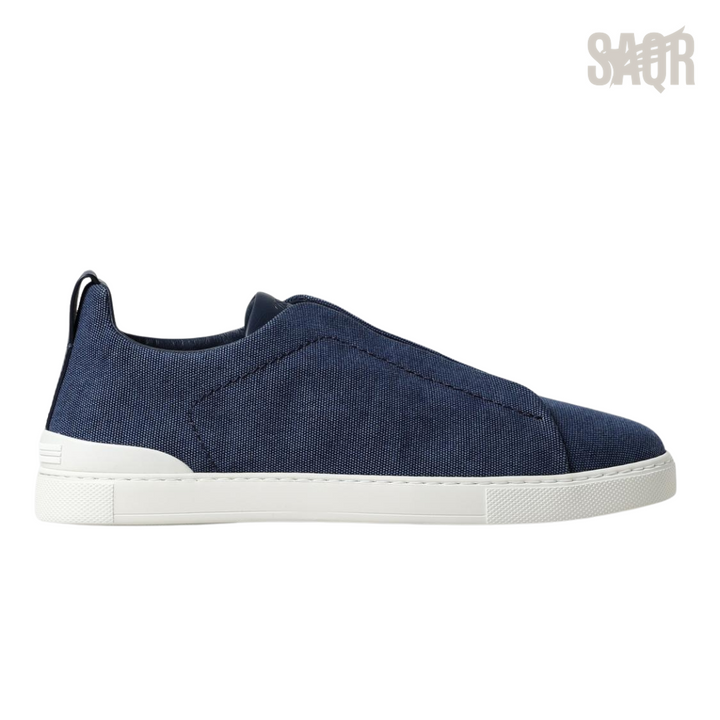Zegna Triple Stitch Denim Blue Sneakers - View 1