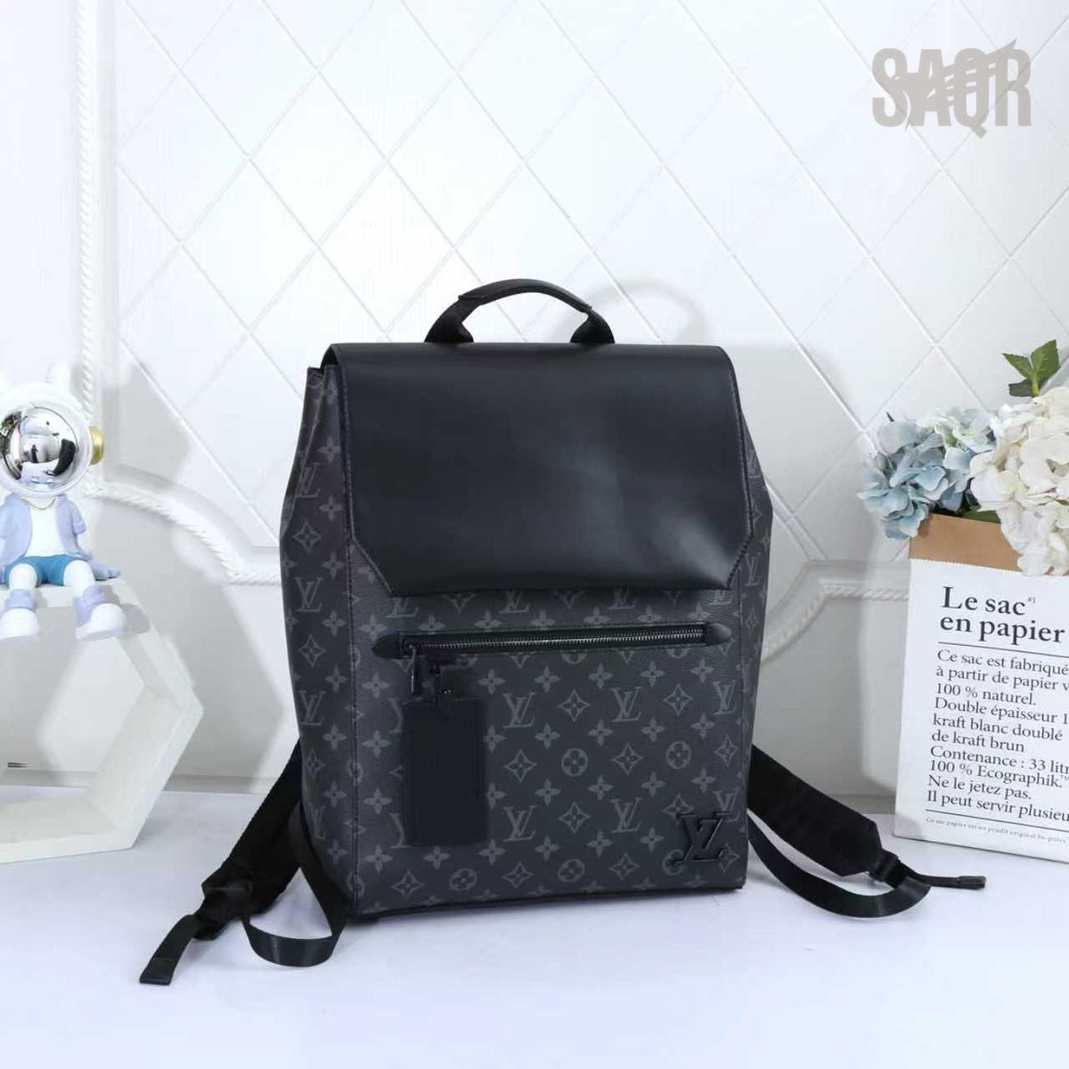 Louis Vuitton Takeoff Backpack / LV Aerogram Backpack (Monogram Canvas / Black Leather)