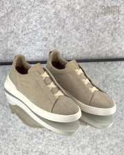 Zegna Brown Suede Slip-On Sneakers