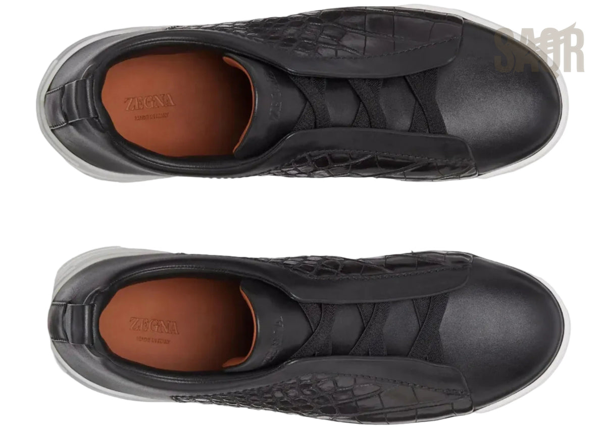 Zegna Footwear | Triple Stitch Crocodile Black