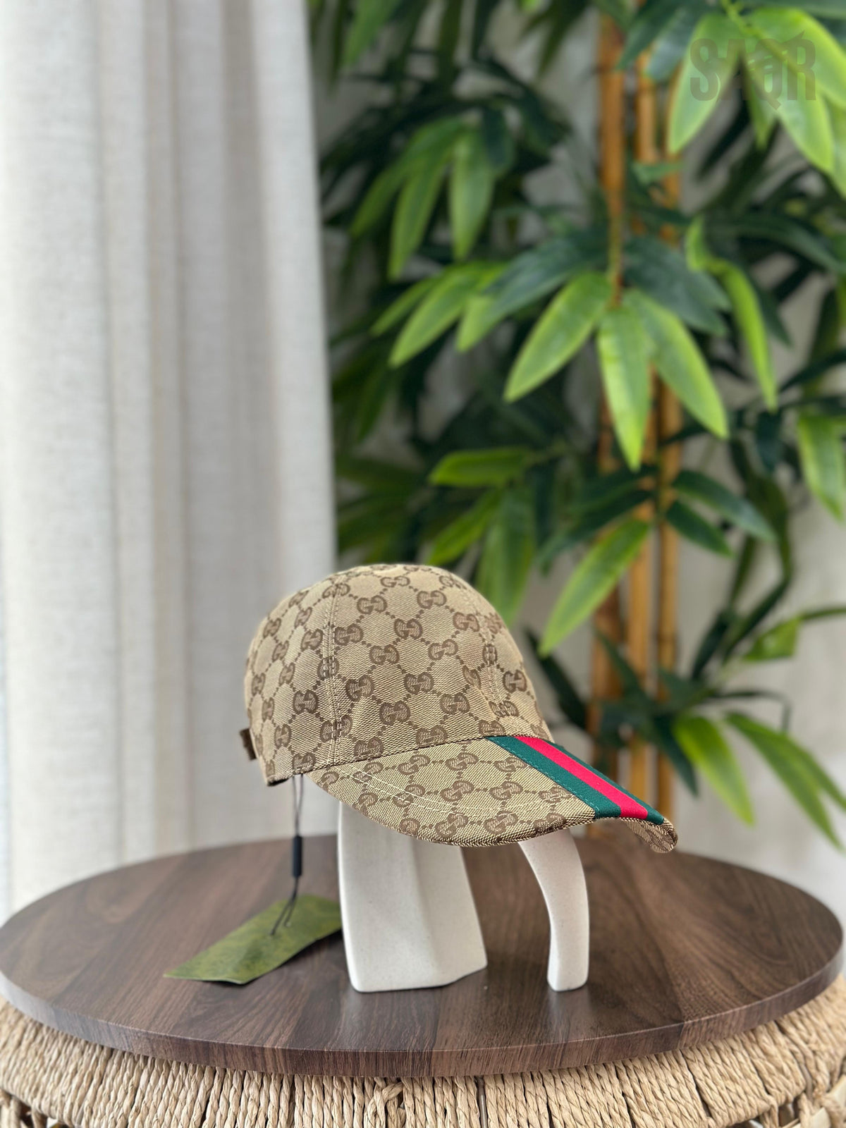 Gucci GG Canvas Baseball Hat with Script Logo (Beige/Blue)