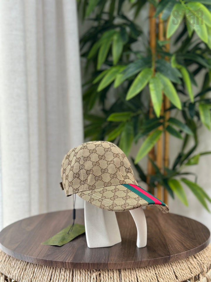 Gucci GG Canvas Baseball Hat with Script Logo (Beige/Blue)