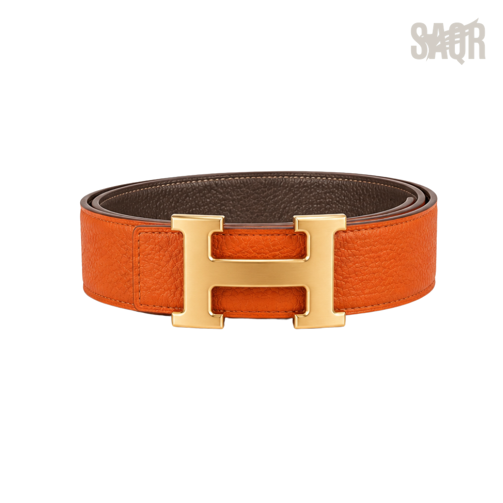 Hermes Orange Gold Logo Belt - image 1