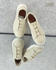 Zegna Beige Leather Slip-On Sneakers