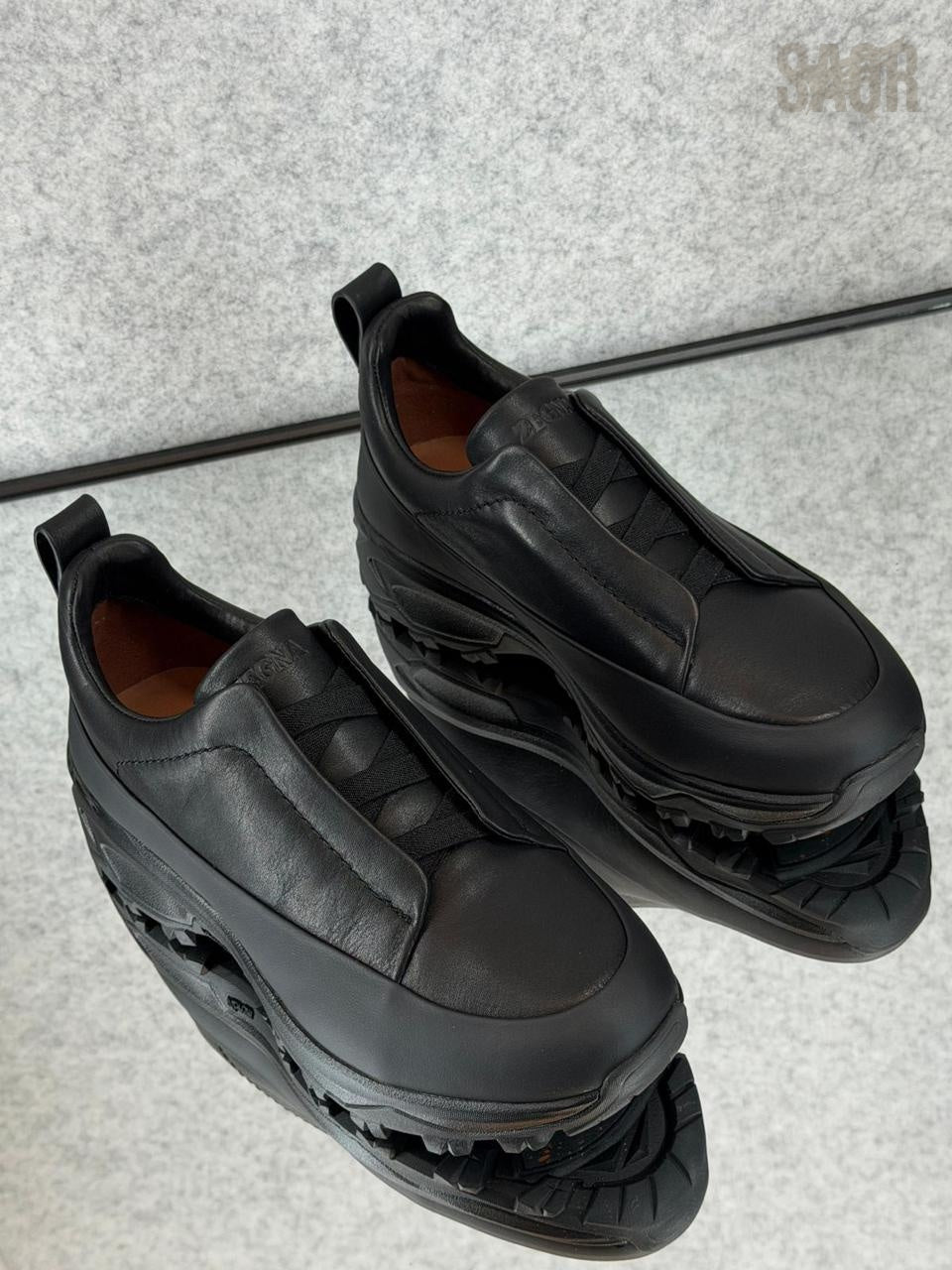 Zegna Beige Canvas & Leather Slip-On Sneakers