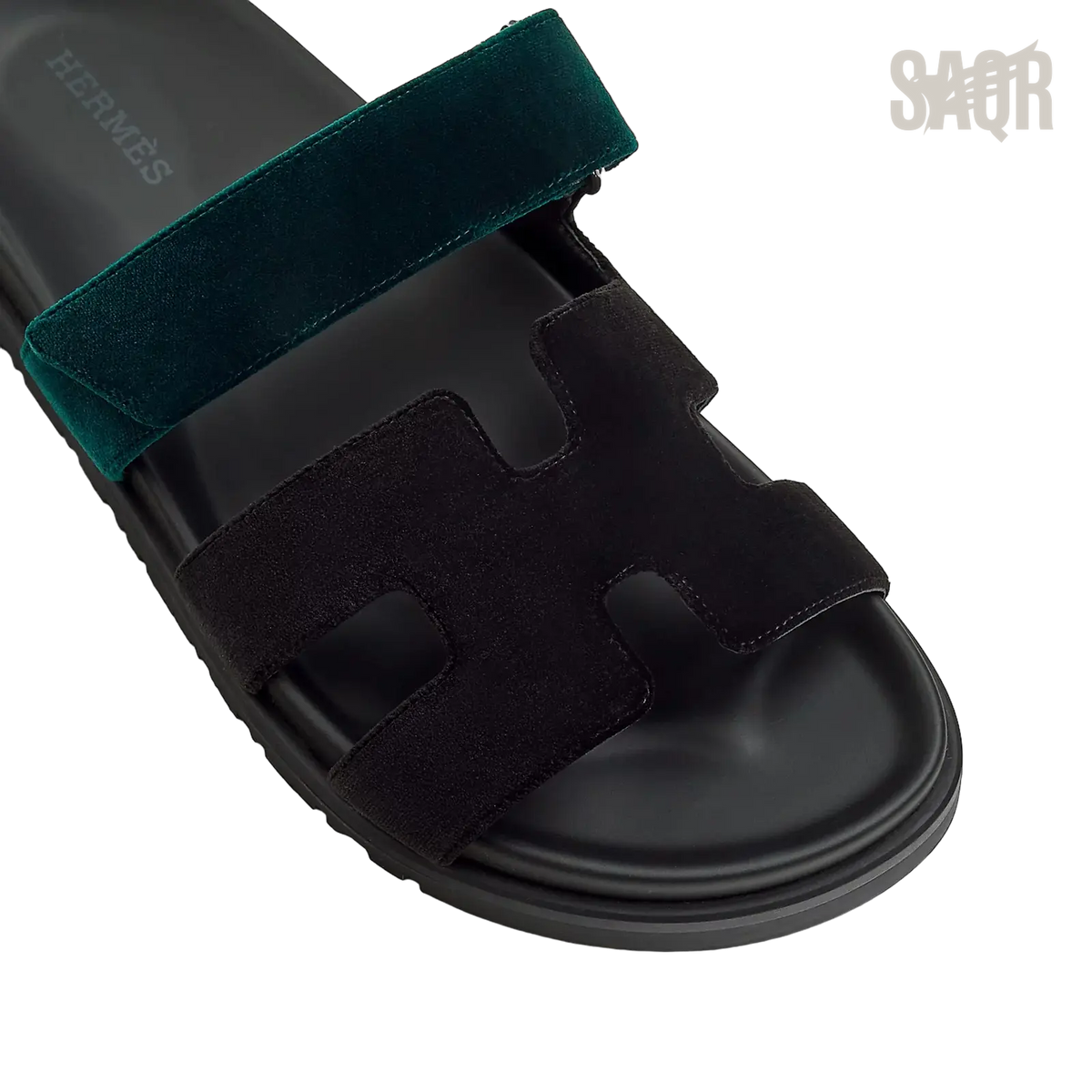 Hermès Chypre Sandals – Noir / Vert Mousse - View 2