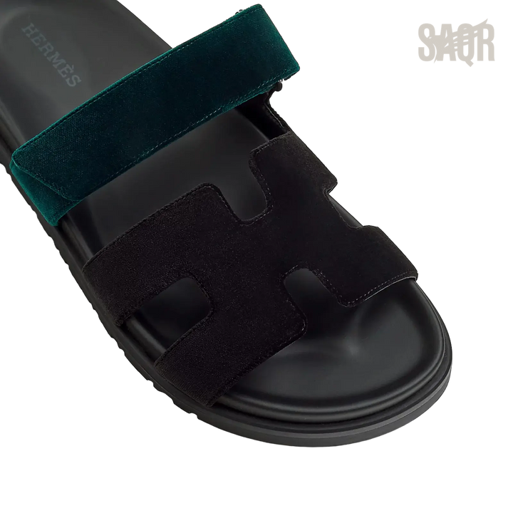 Hermès Chypre Sandals – Noir / Vert Mousse - View 2