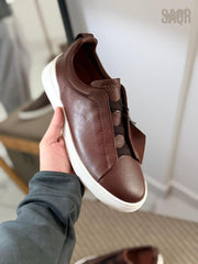 Zegna TerraFlex Smooth Leather Slip-On Sneakers – Cream Edition