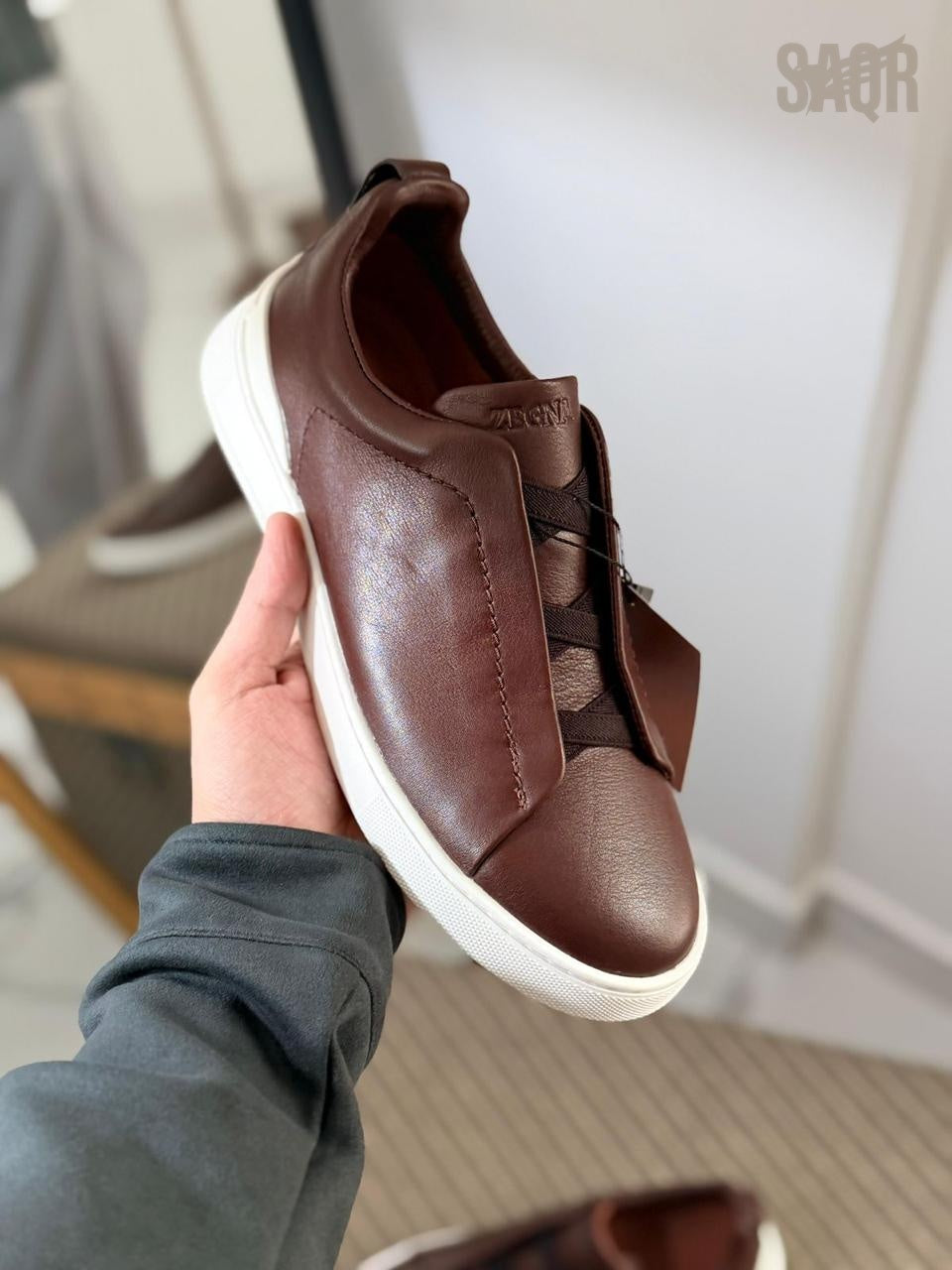 Zegna TerraFlex Smooth Leather Slip-On Sneakers – Cream Edition
