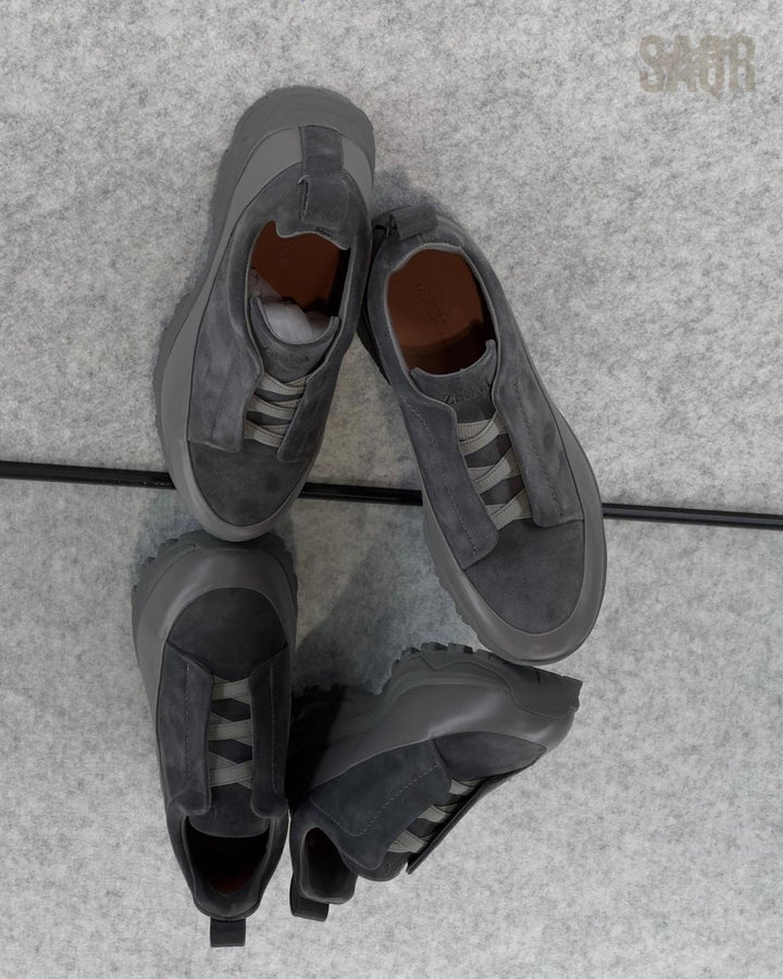 Zegna Cream Leather Slip-On Sneakers