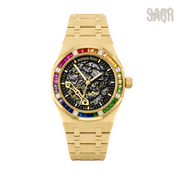 Audemars Piguet Rainbow Bezel Frosted Gold Skeleton Dial Gold Watch - image 1
