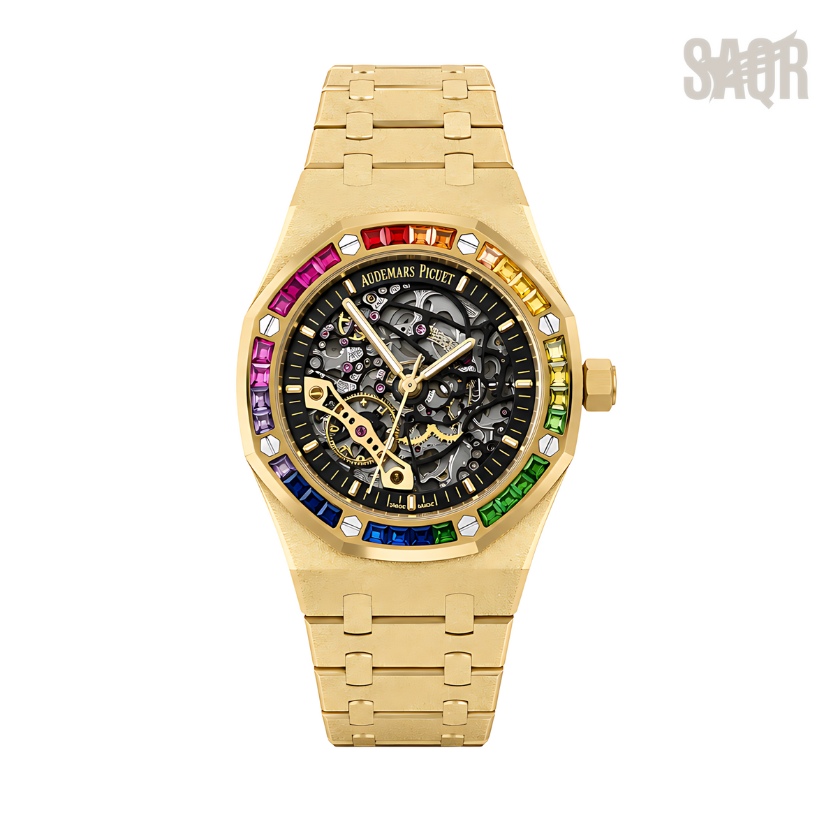 Audemars Piguet Rainbow Bezel Frosted Gold Skeleton Dial Gold Watch - image 1