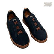 Zegna Suede Triple Stitch Black Sneakers - View 4