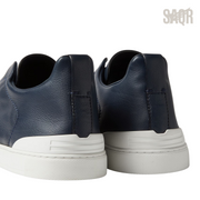 Zegna Triple Stitch Leather Slip-On Sneakers – Navy Blue - View 4