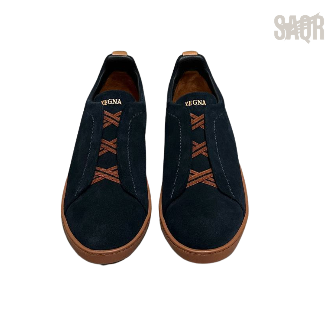 Zegna Suede Triple Stitch Black Sneakers - View 2