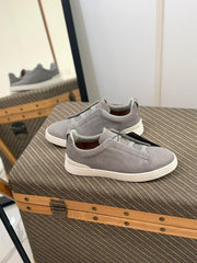 ZEGNA Triple Stitch™ Suede Slip-On Sneakers (Beige / Light Grey)