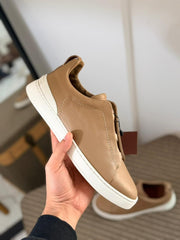 ZEGNA Triple Stitch™ Leather Slip-On Sneakers (Tan / Camel)