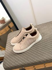 Zegna CrocoPanel Suede Slip-On Sneakers – Stone Grey Edition