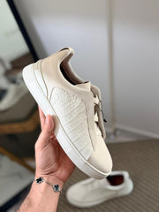 Zegna CrocoPanel Suede Slip-On Sneakers – Sand Beige Edition