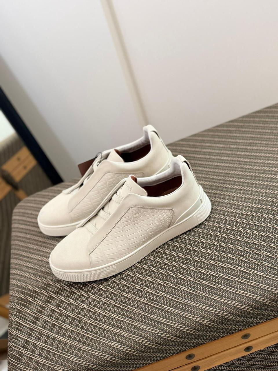 Zegna CrocoPanel Suede Slip-On Sneakers – Sand Beige Edition