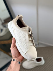 Zegna CrocoPanel Suede Slip-On Sneakers – Sand Beige Edition