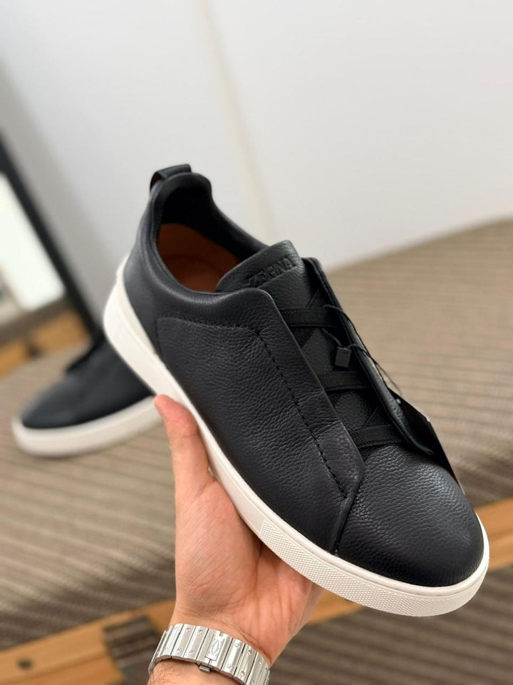 Zegna CrocoPanel Suede Slip-On Sneakers – Ivory Edition