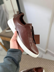 Zegna TerraFlex Smooth Leather Slip-On Sneakers – Cream Edition