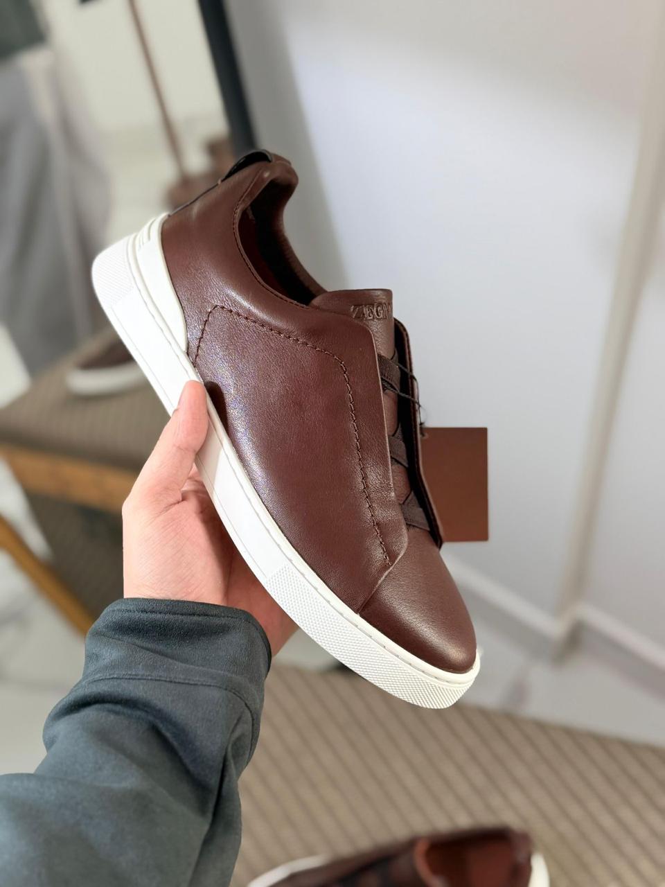 Zegna TerraFlex Smooth Leather Slip-On Sneakers – Cream Edition