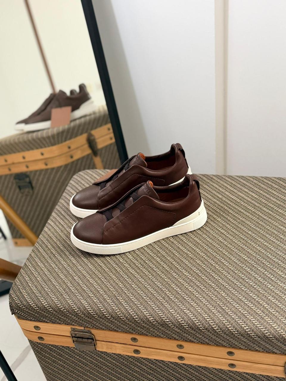 Zegna TerraFlex Smooth Leather Slip-On Sneakers – Cream Edition