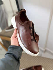Zegna TerraFlex Smooth Leather Slip-On Sneakers – Cream Edition