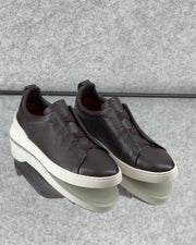 Zegna TerraFlex Smooth Leather Slip-On Sneakers – Mocha Brown Edition
