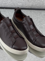 Zegna TerraFlex Smooth Leather Slip-On Sneakers – Mocha Brown Edition