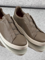 ZEGNA Triple Stitch™ Grey Leather Sneakers