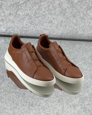ZEGNA Triple Stitch™ Taupe Leather Sneakers