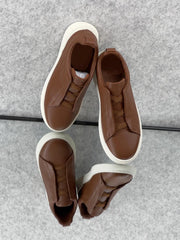 ZEGNA Triple Stitch™ Taupe Leather Sneakers