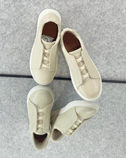 Zegna Beige Leather Slip-On Sneakers