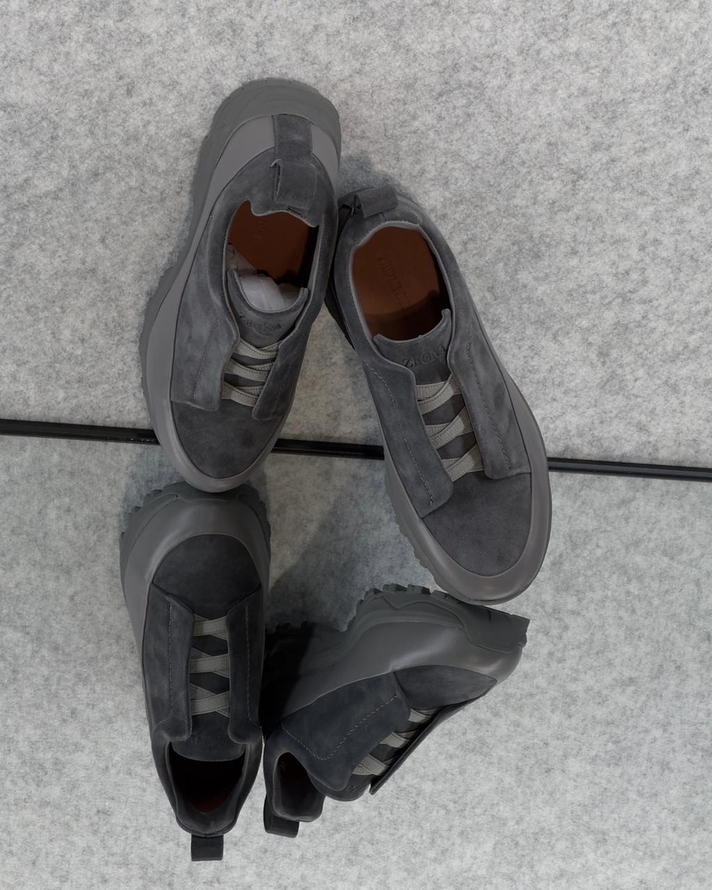Zegna Cream Leather Slip-On Sneakers
