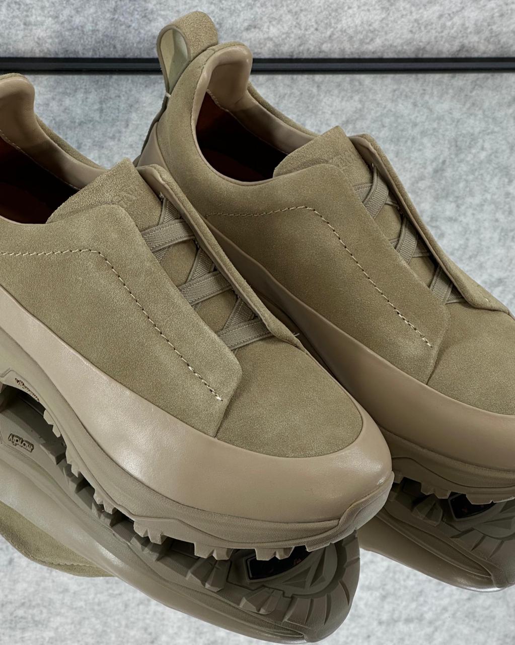 Zegna Grey Suede Slip-On Sneakers
