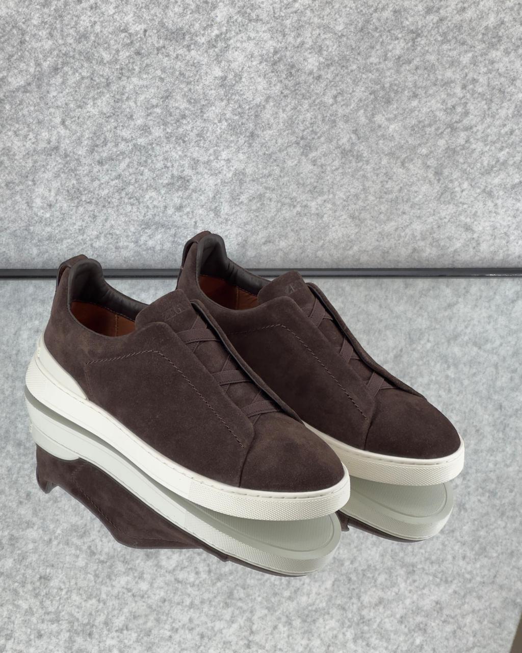 Zegna Beige Suede Utility Slip-On Sneakers